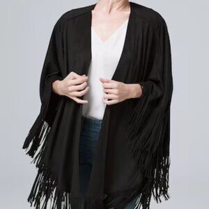White House Black Market Fringe-Trimmed Faux-Suede Ruana Wrap